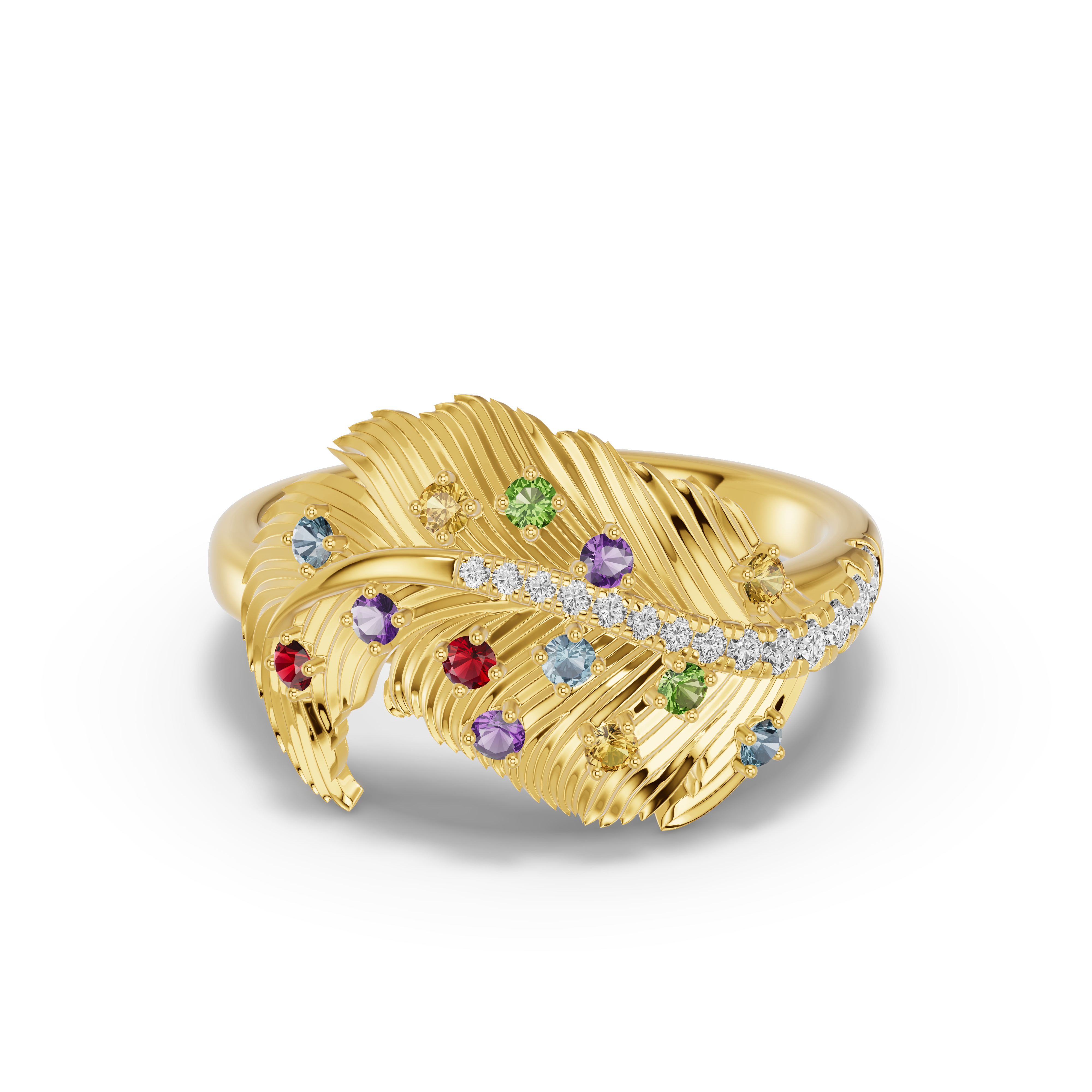 Feather Sway Diamond and Gemstone Ring