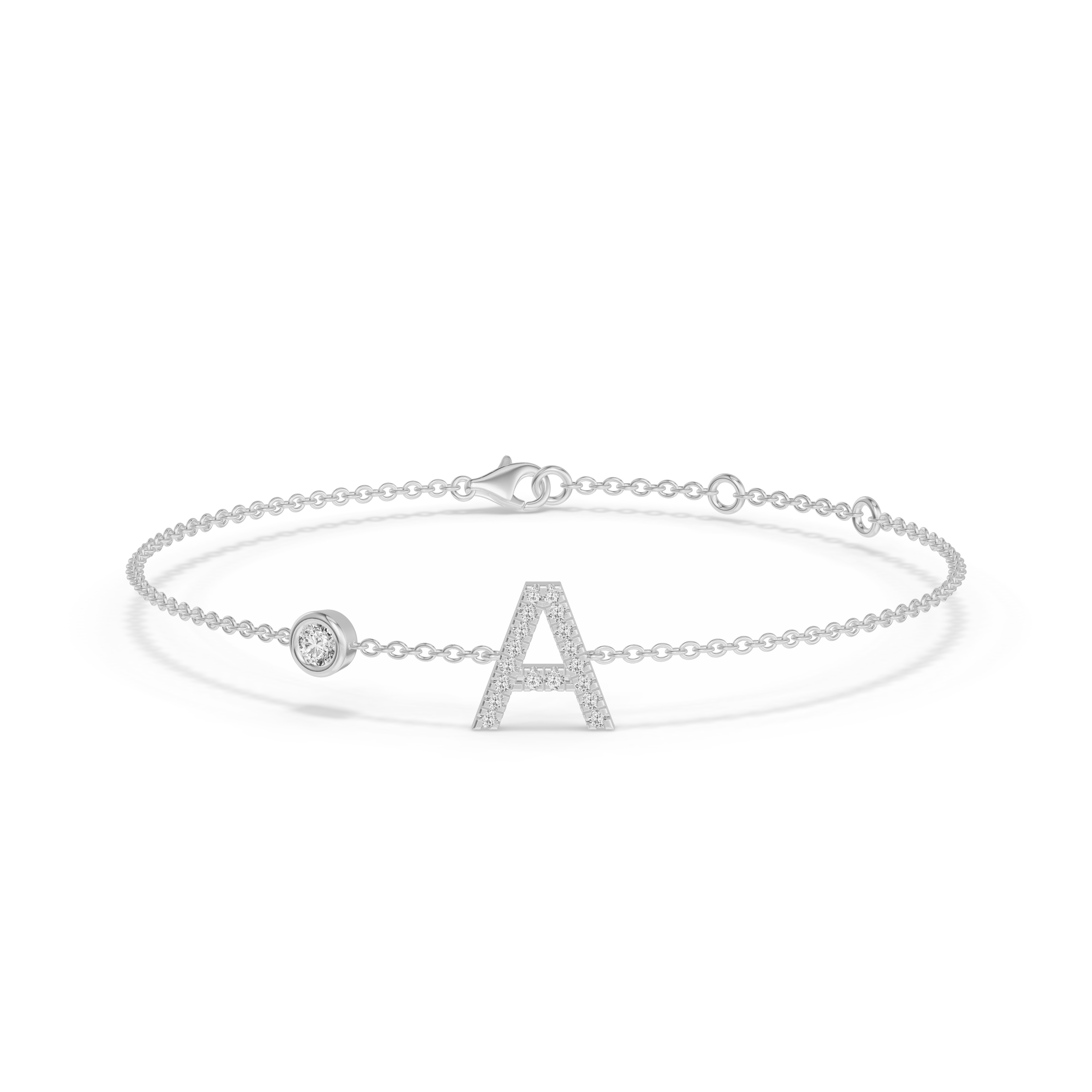 Bezel Diamond Initial Bracelet - A