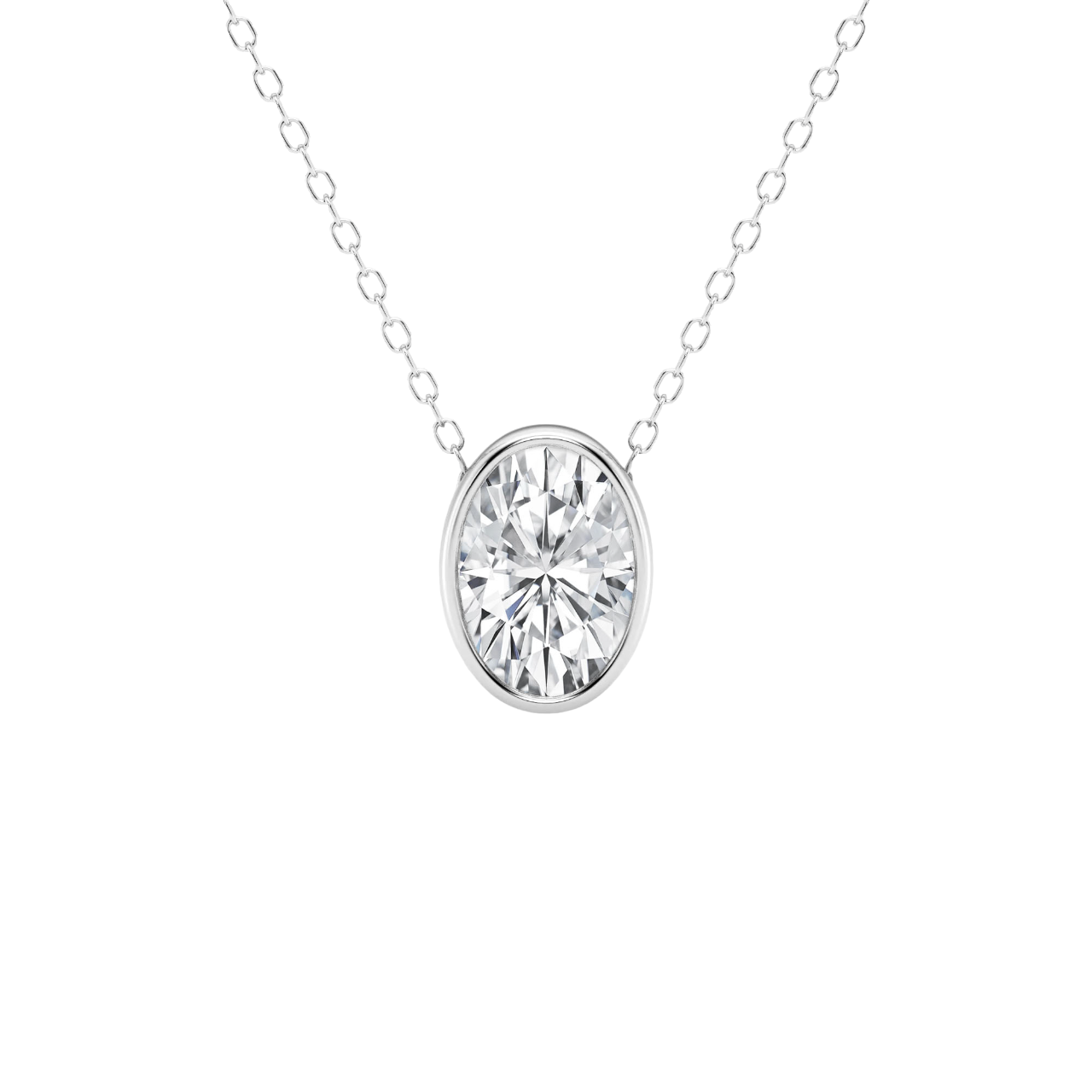 Modern Bezel Oval Lab Diamond Necklace