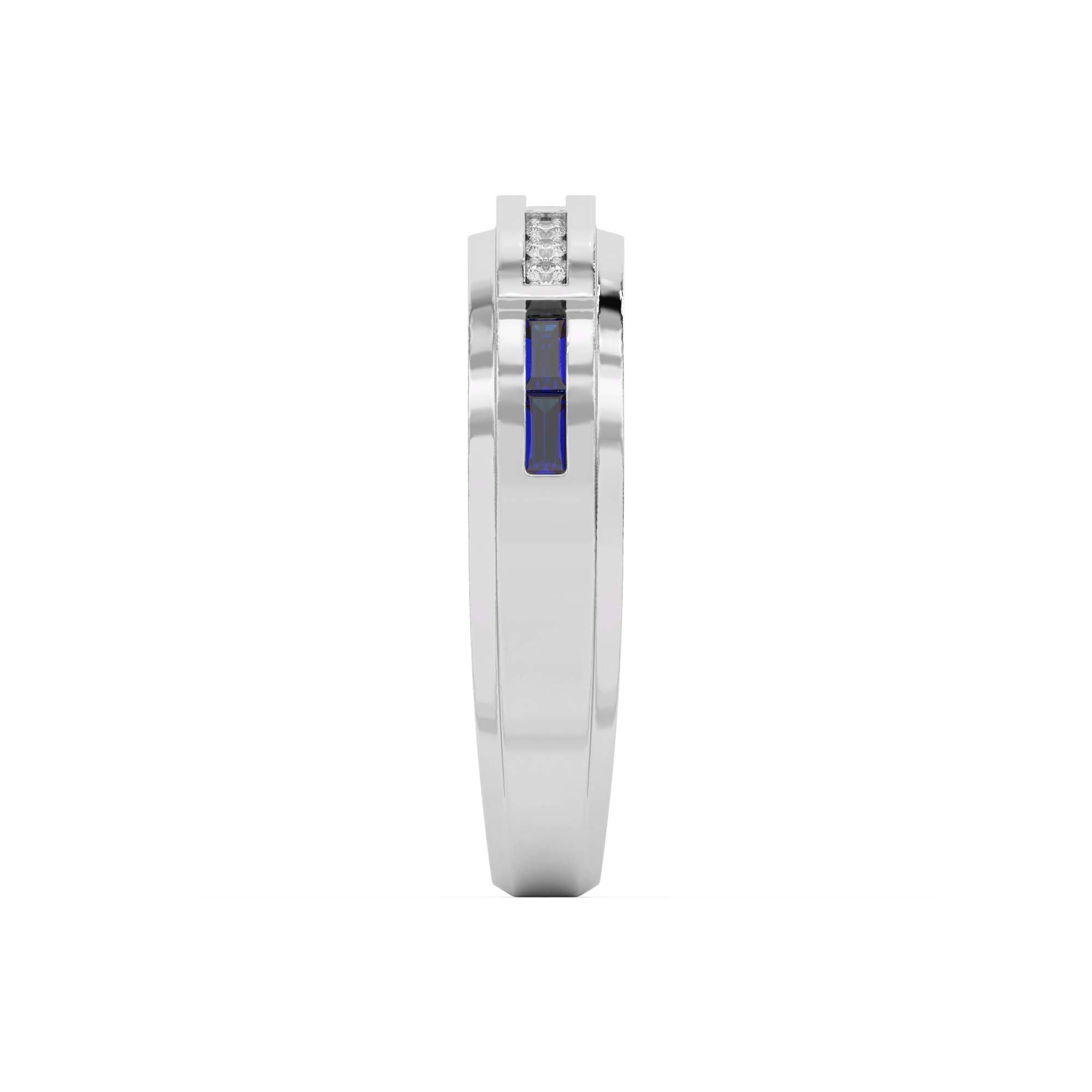 Sapphire Baguette and Round Diamond Band