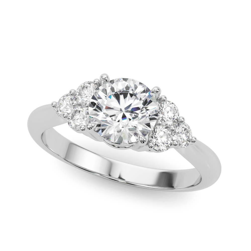 Edula Round Brilliant Engagement Ring With Diamond Clusters