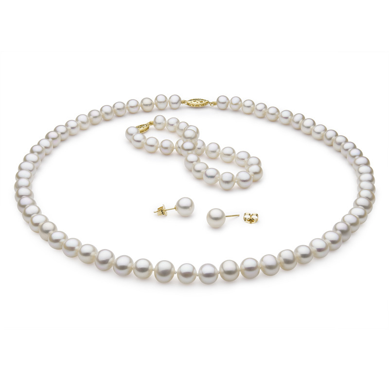 Freshwater Pearl Necklace, Bracelet and Earrings Set (5-6mm)