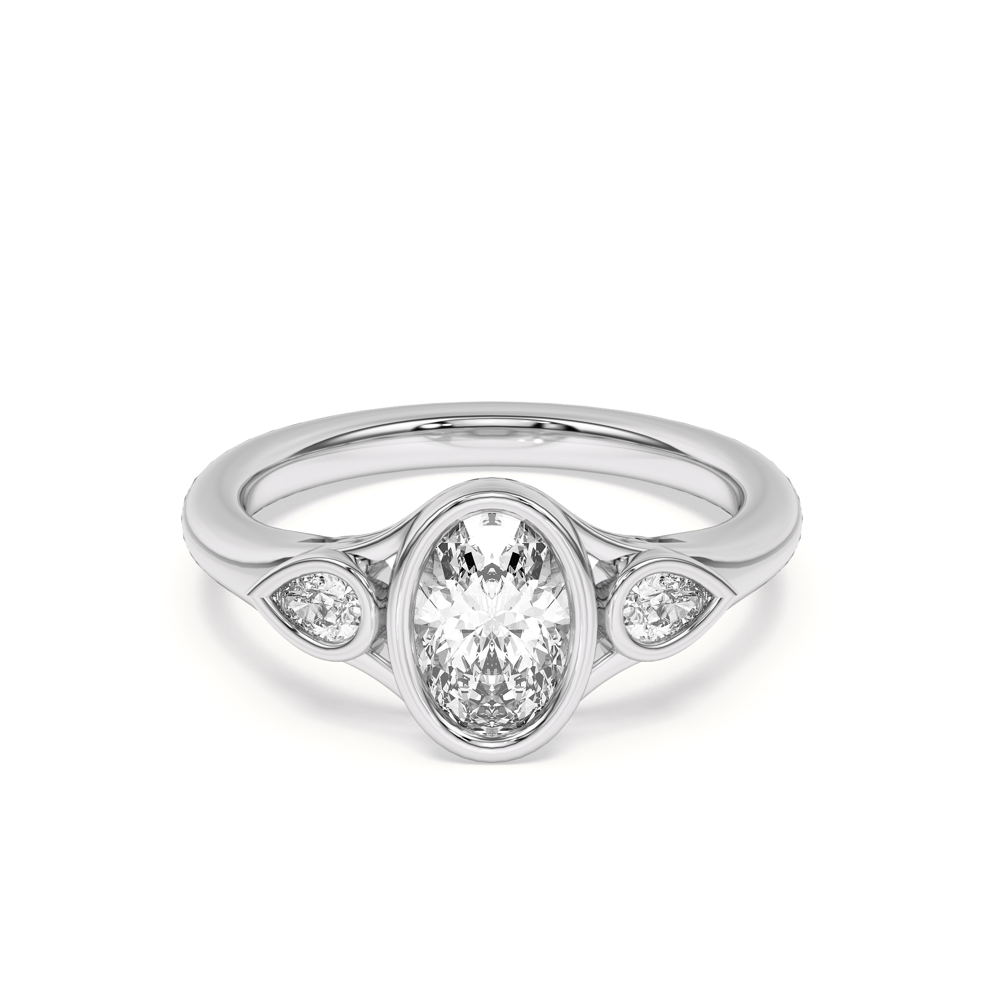 Lani Pear Bezel Three-Stone Engagement Ring