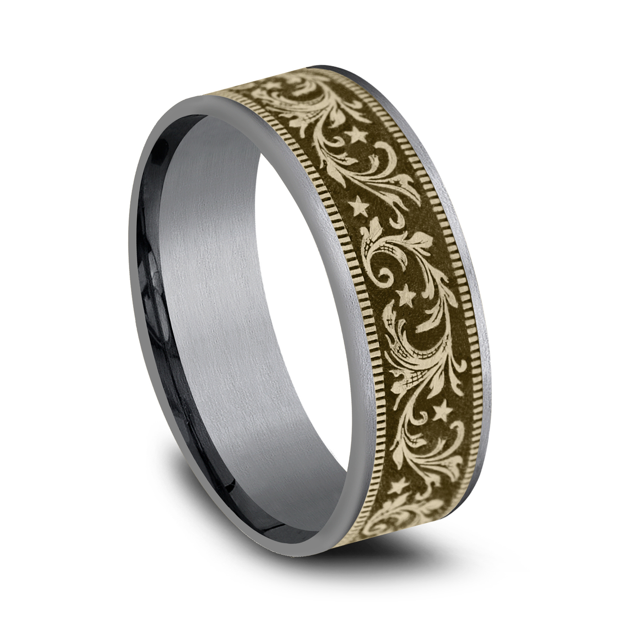 Noir Star Engraved Two-Tone Comfort-Fit Band (7.5mm)