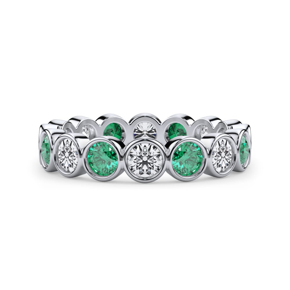 EmeraId and Diamond Bezel-Set Eternity Ring