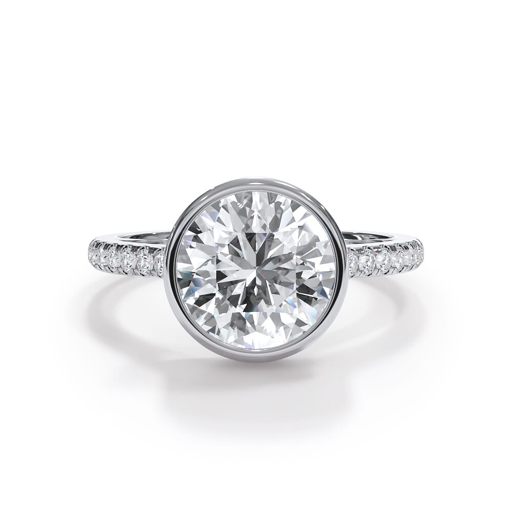 Enigma Bezel Hidden Halo Pave Band Engagement Ring