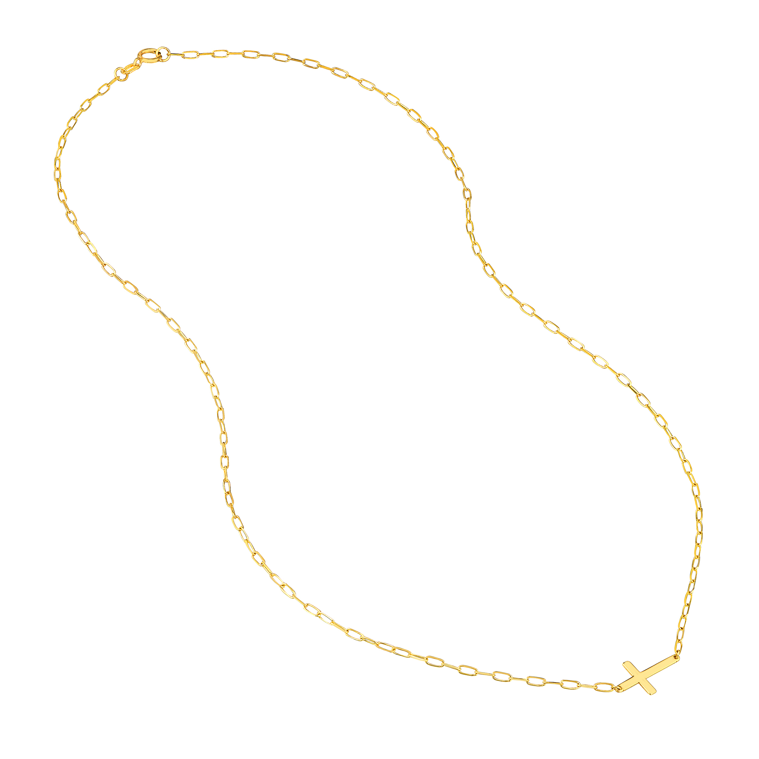 Sideways Cross Paper Clip Gold Necklace