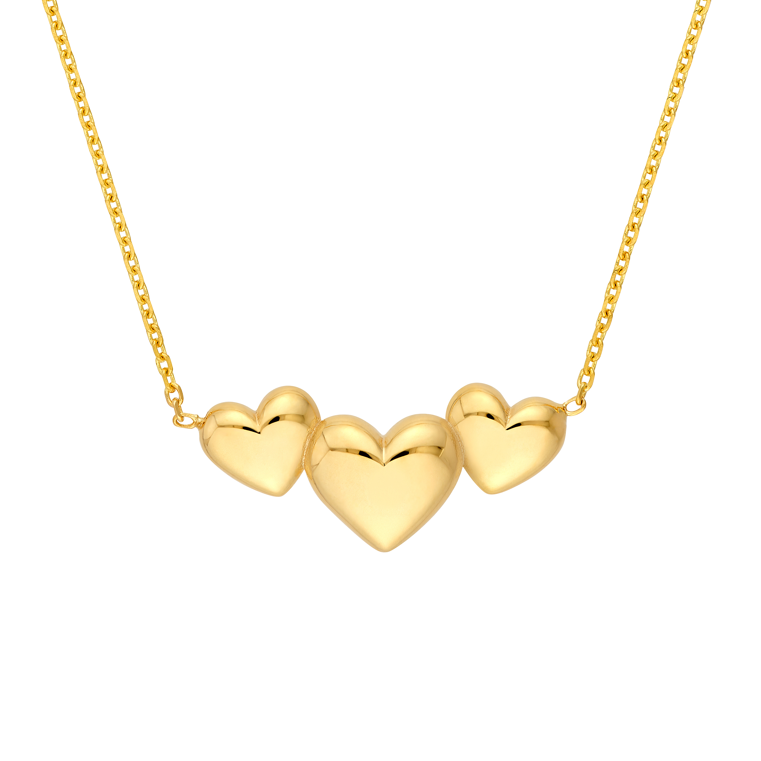Triple Puffed Heart Gold Necklace
