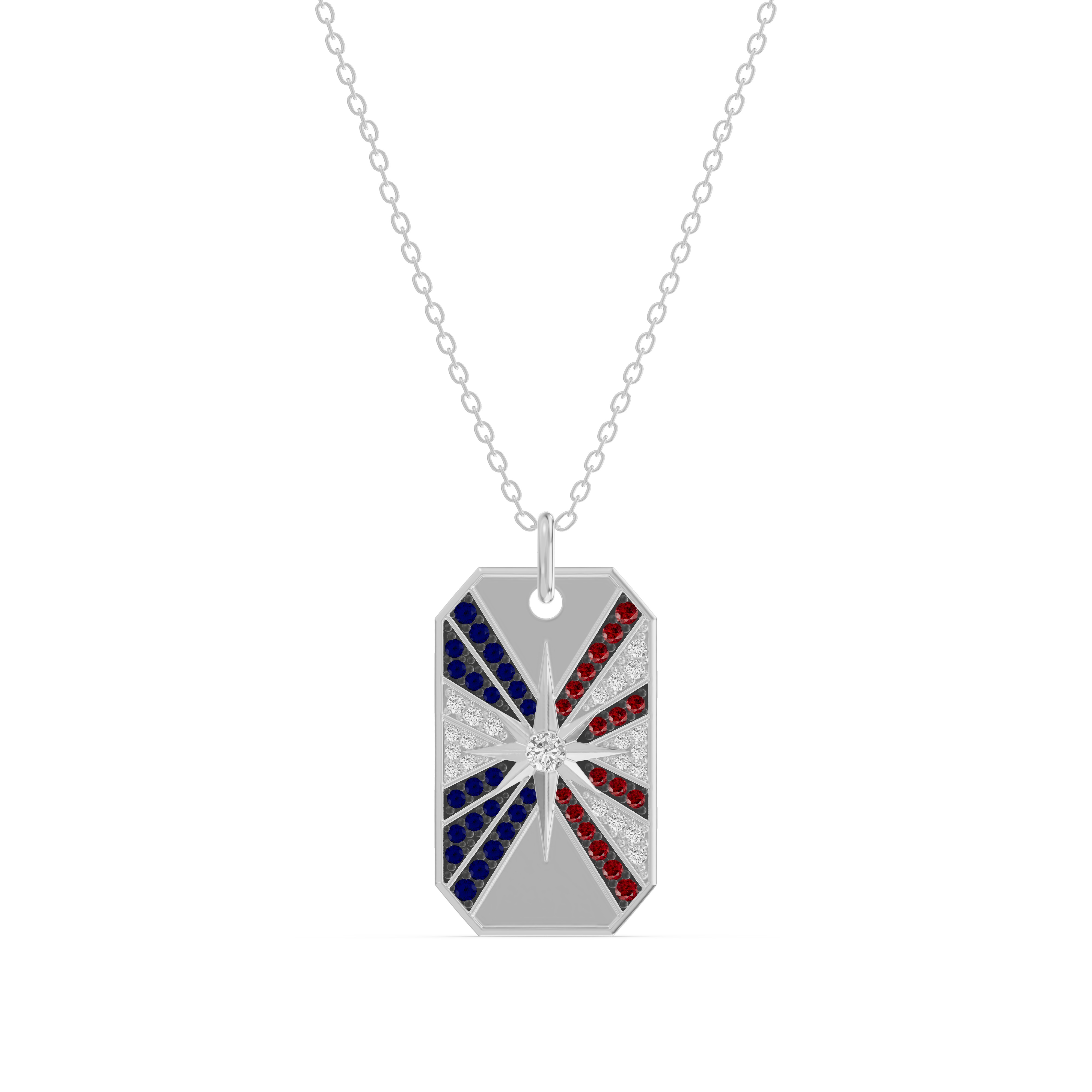 Radiant Star Pave Dog Tag Diamond Necklace
