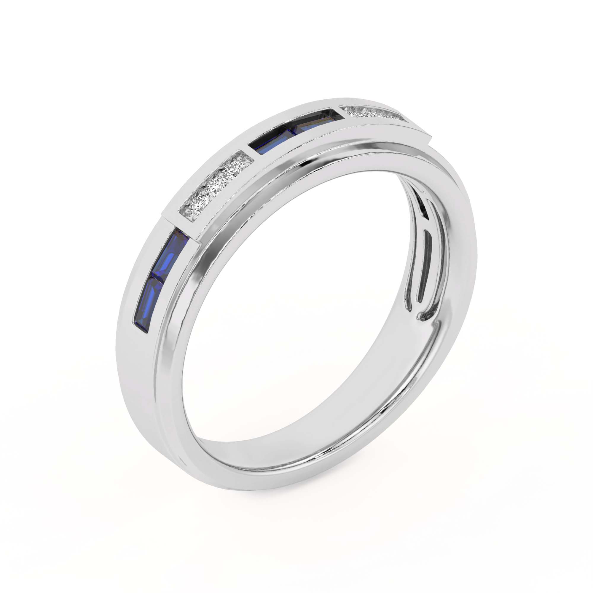 Sapphire Baguette and Round Diamond Band