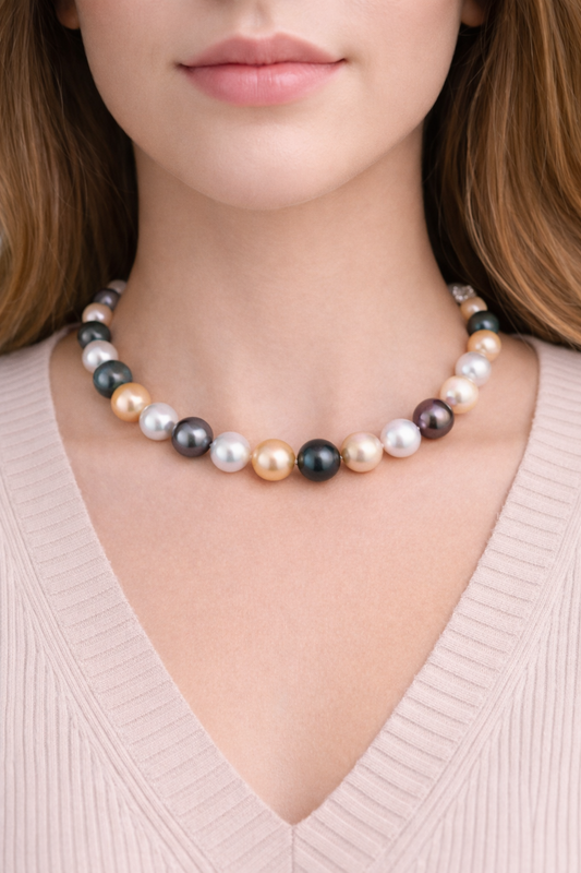 Tahitian Black Pearl and Golden South Sea Pearl Necklace (11-13mm)