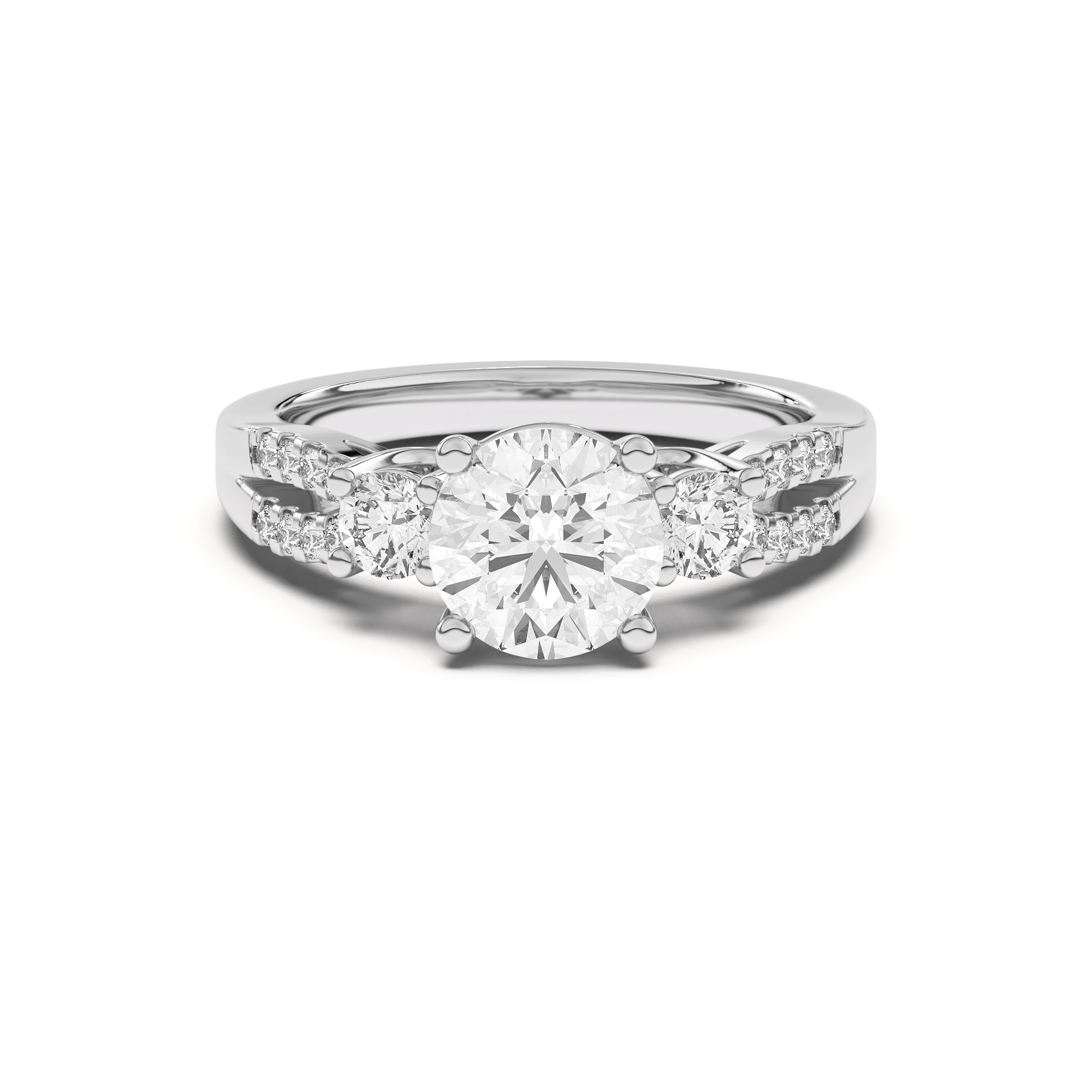 Beth Three-Stone Split Pave Band Engagement Ring