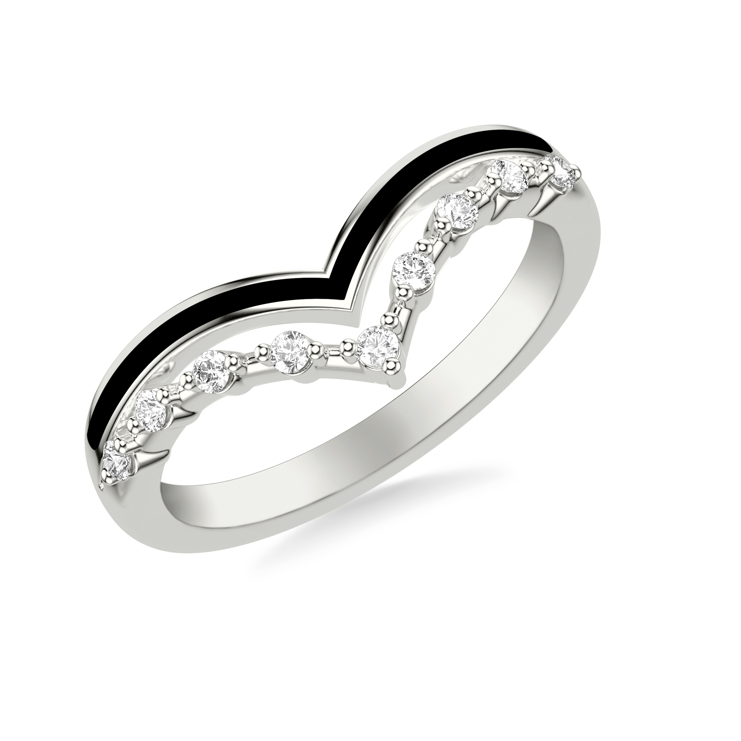 Diamond And Ceramic Double Chevron Band