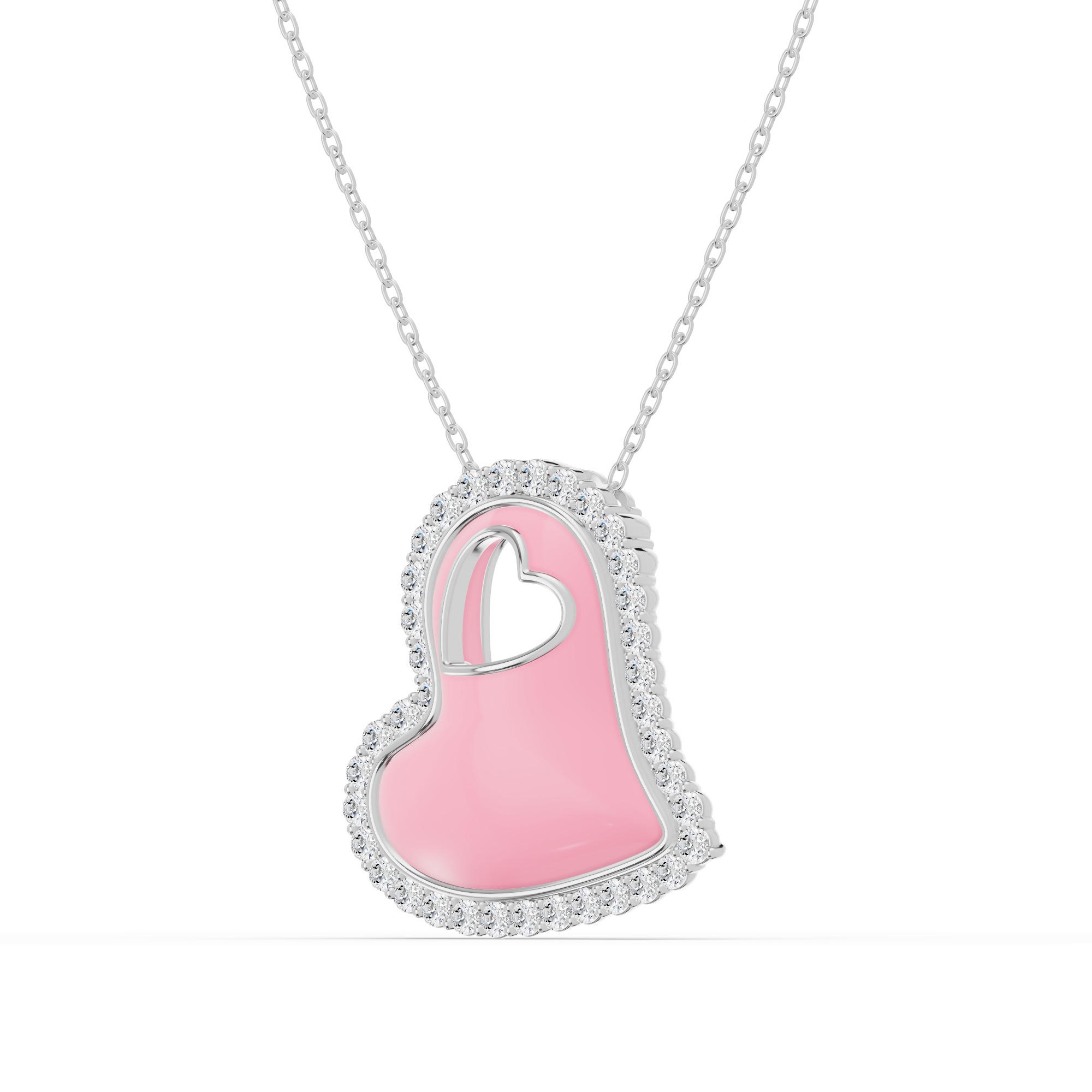 Cherish Pavé Heart Silver Necklace