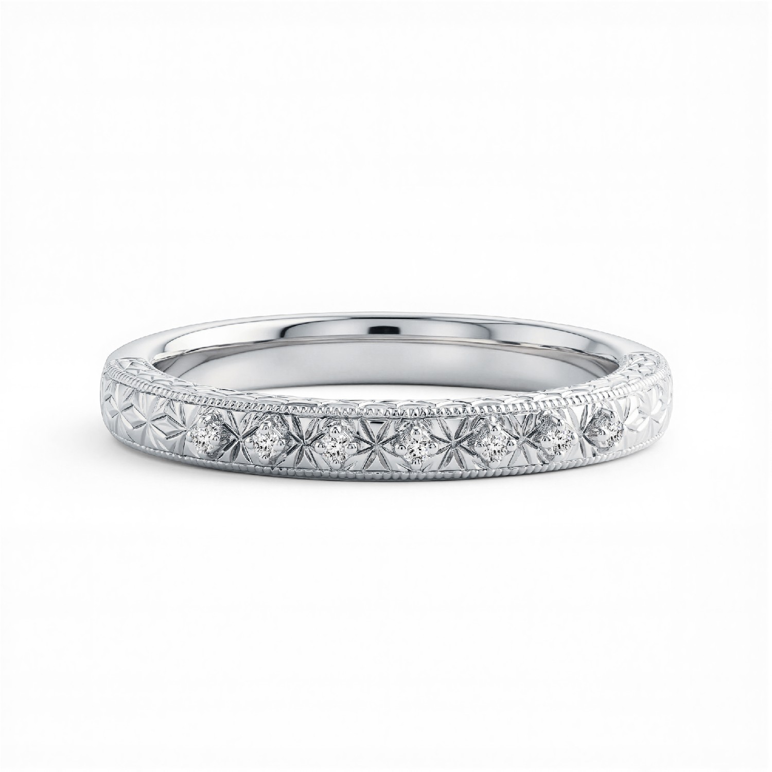 Isadora Engraved Milgrain Pave Band