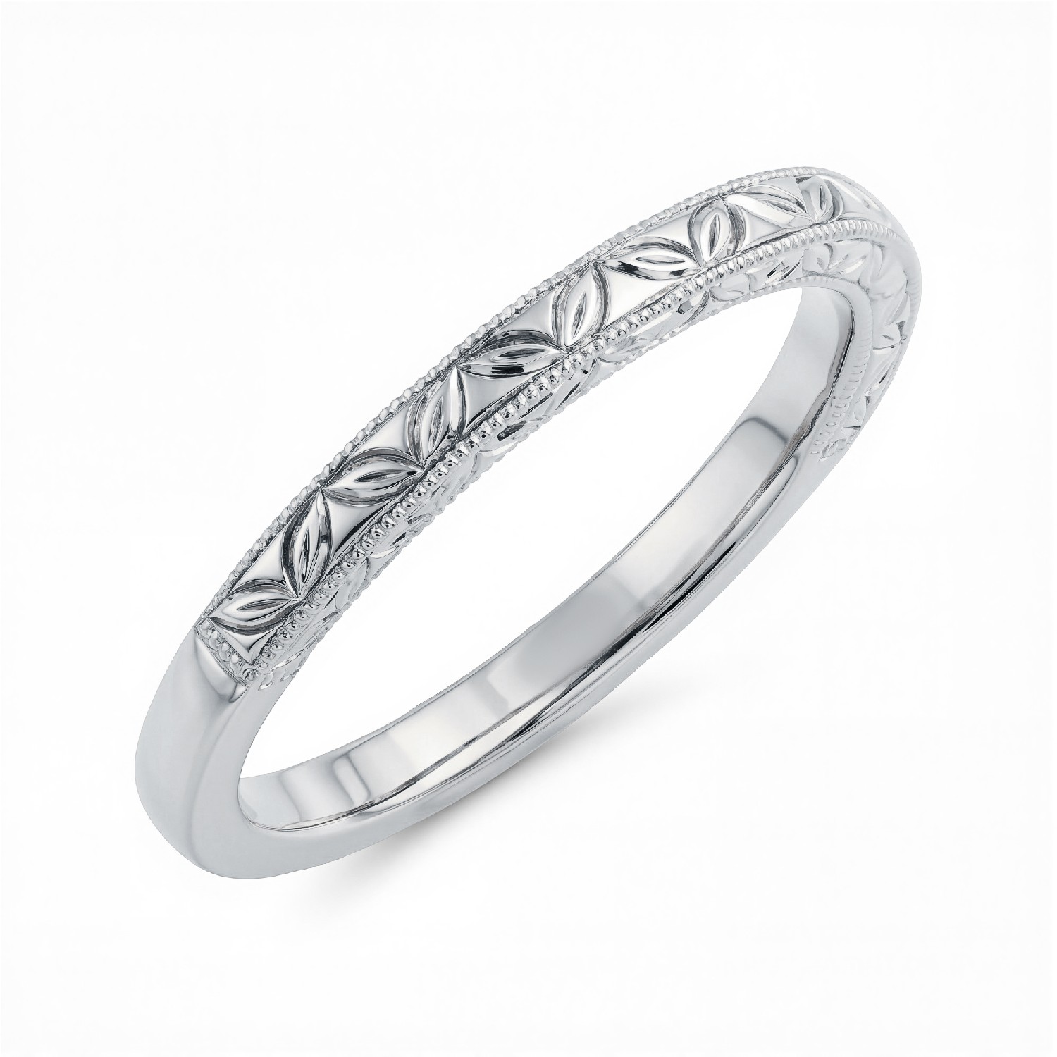Petal Engraved Milgrain Band