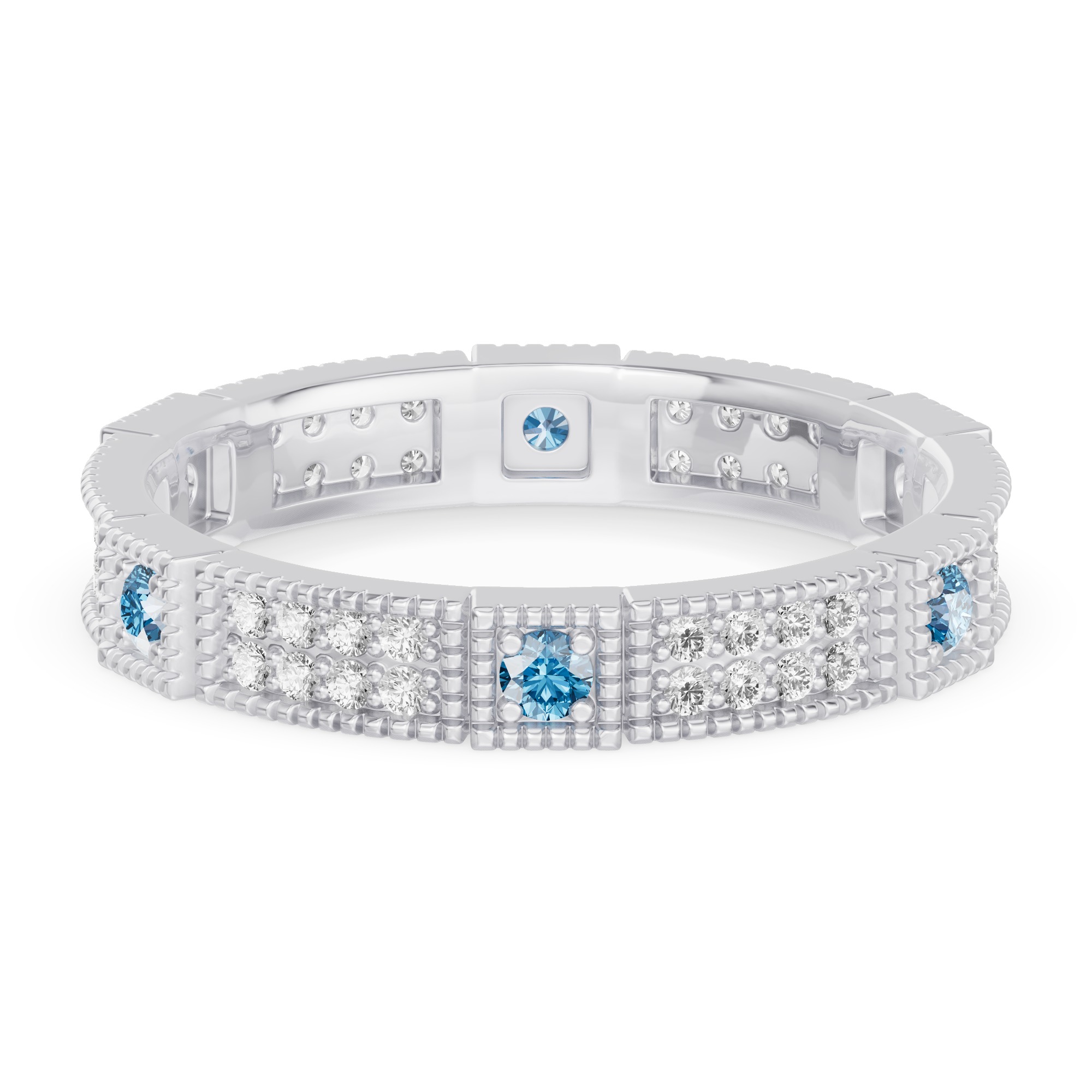 Swiss Blue Topaz and Diamond Milgrain Eternity Band