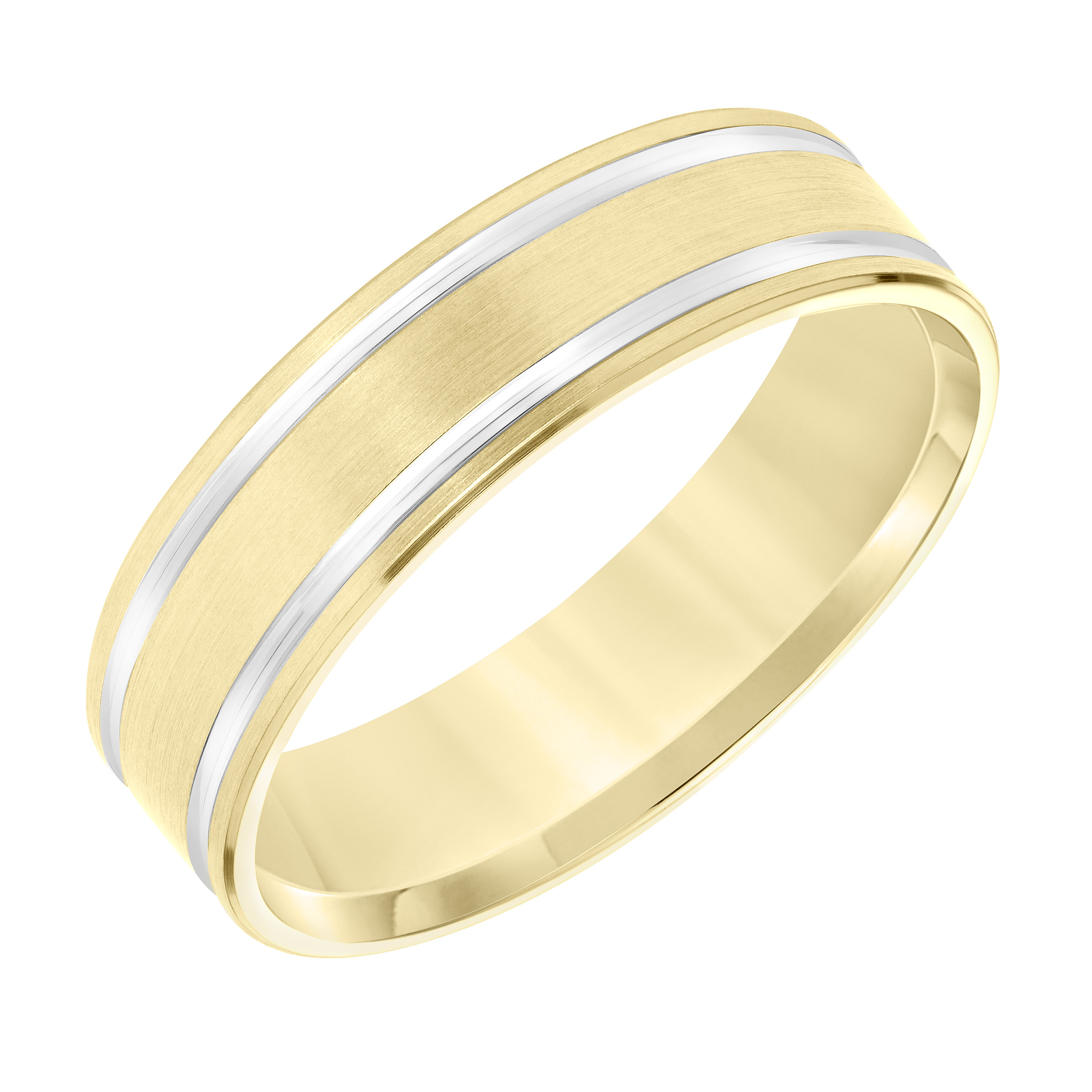 Two-Tone Polished Line Brushed Finish Wedding Band (6mm)