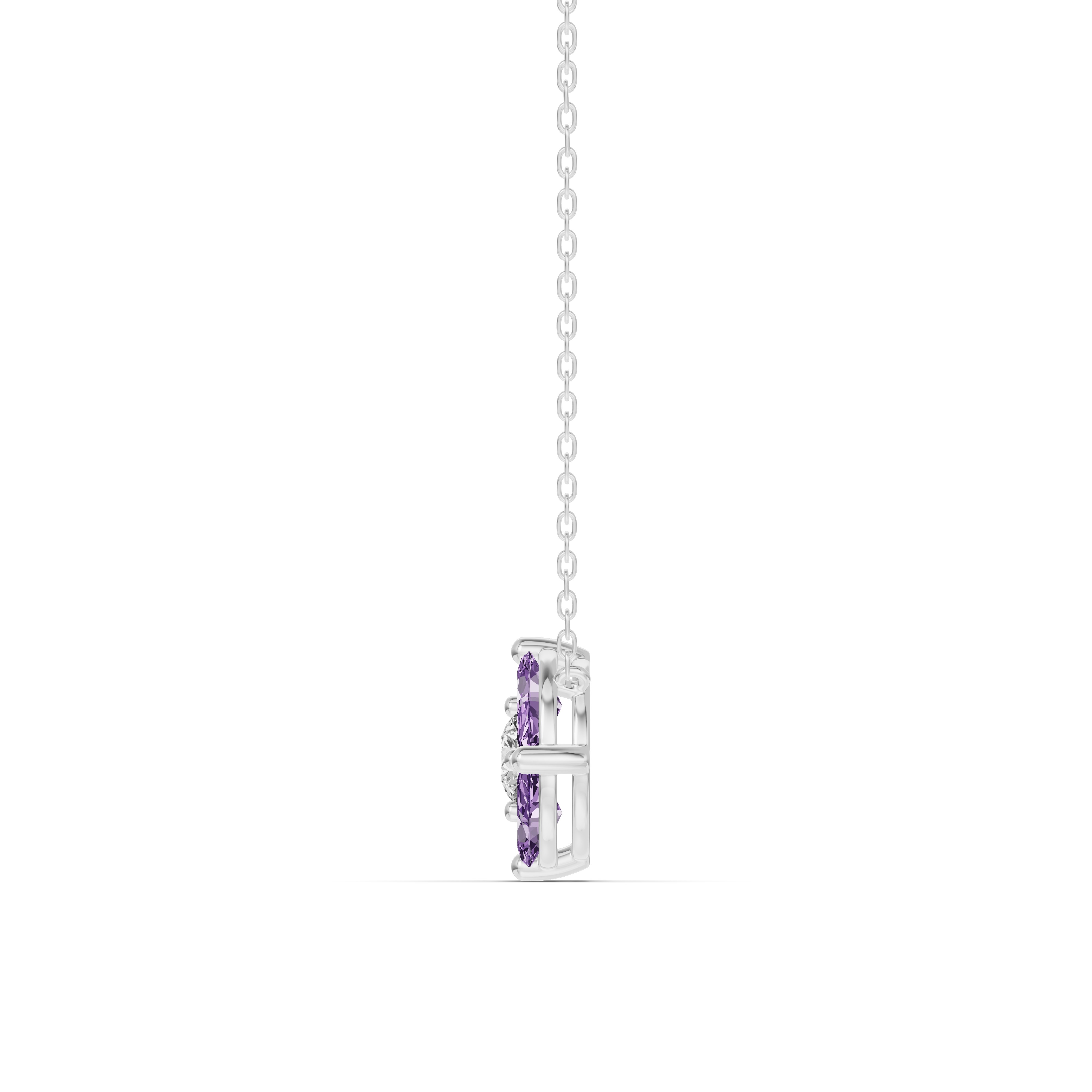 Amethyst Floral Lab Diamond Silver Necklace