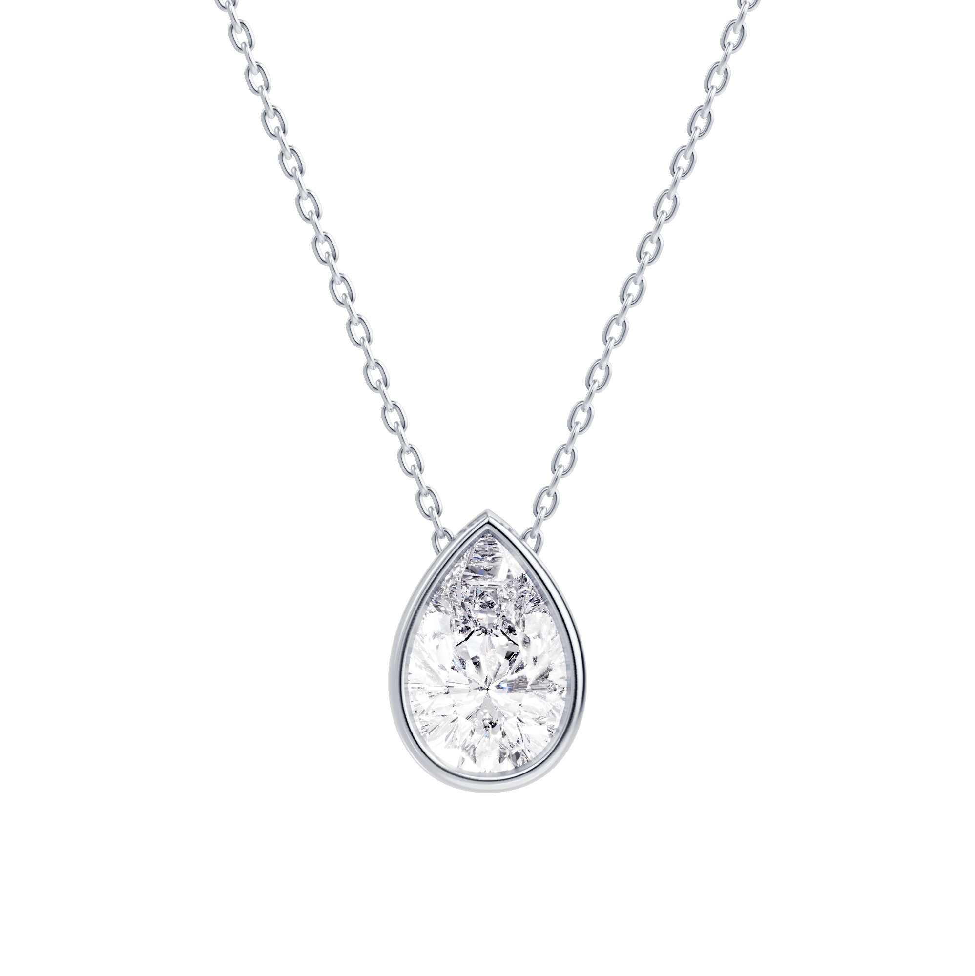 Floating Pear Diamond Bezel Necklace