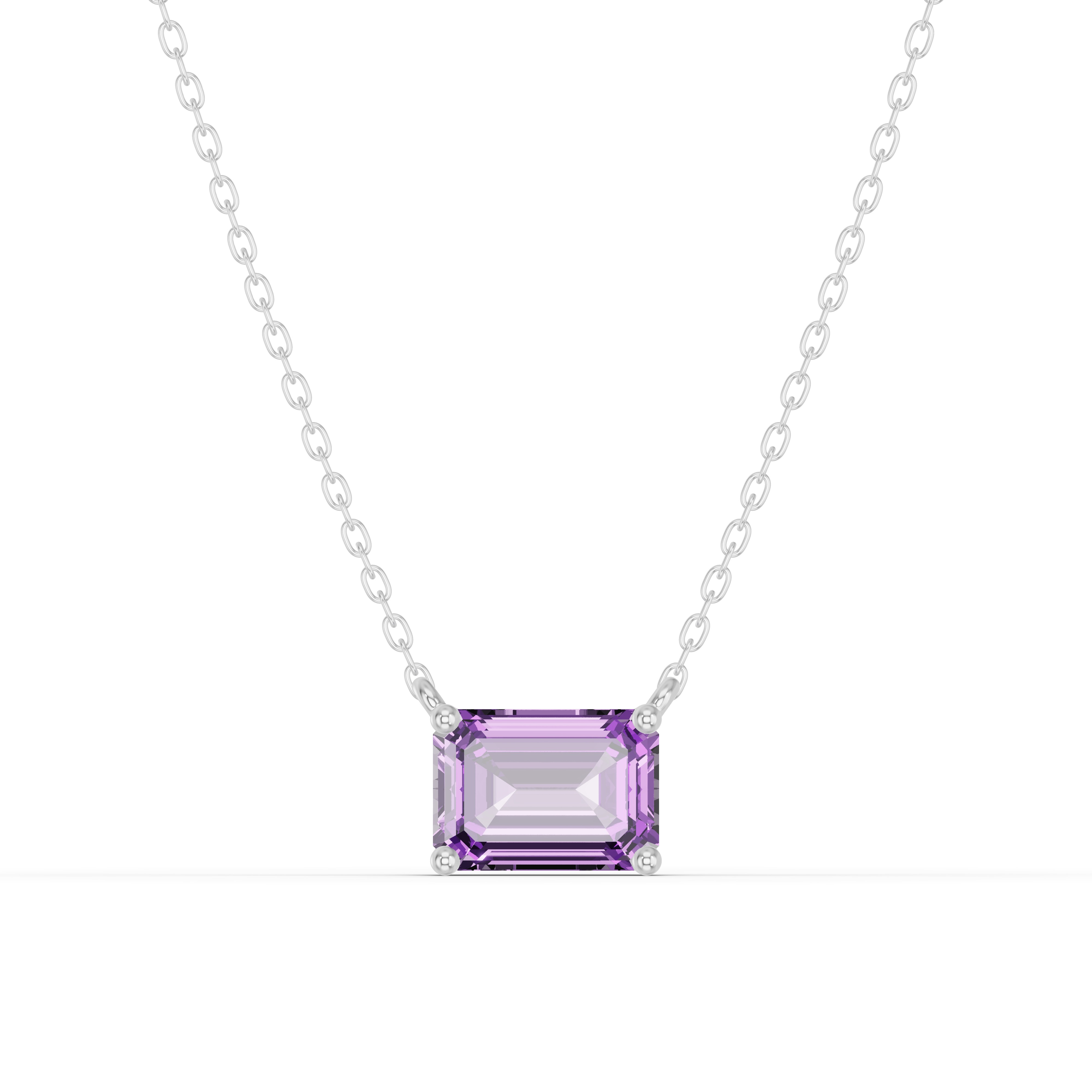 Emerald-Cut Amethyst East-West Solitaire Necklace